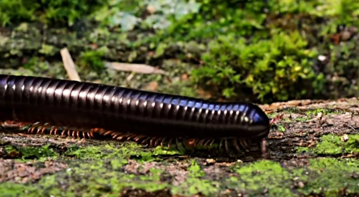 A Black moving millipede