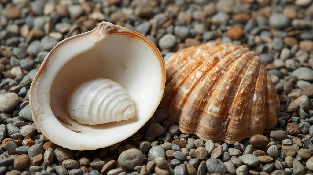 A seashell lying on a beach