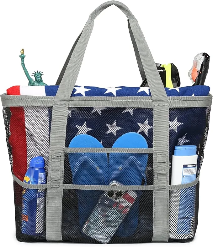 F-color Mesh Beach Bag Family - Large Tote Bag for Cruise Pool Toys Beach Vacation Essentials