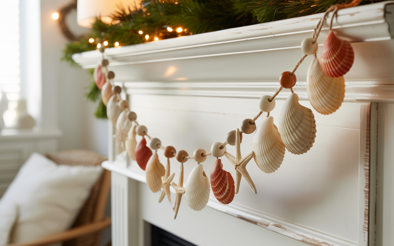 Seashell Garland Ornament Strand over a bed