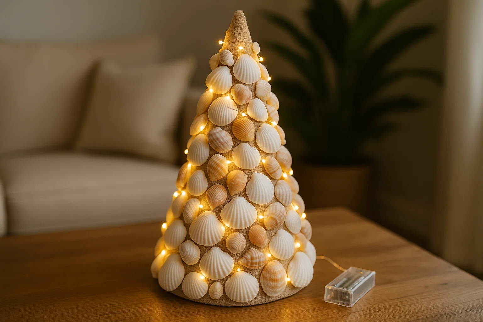 Shell Christmas tree with lights