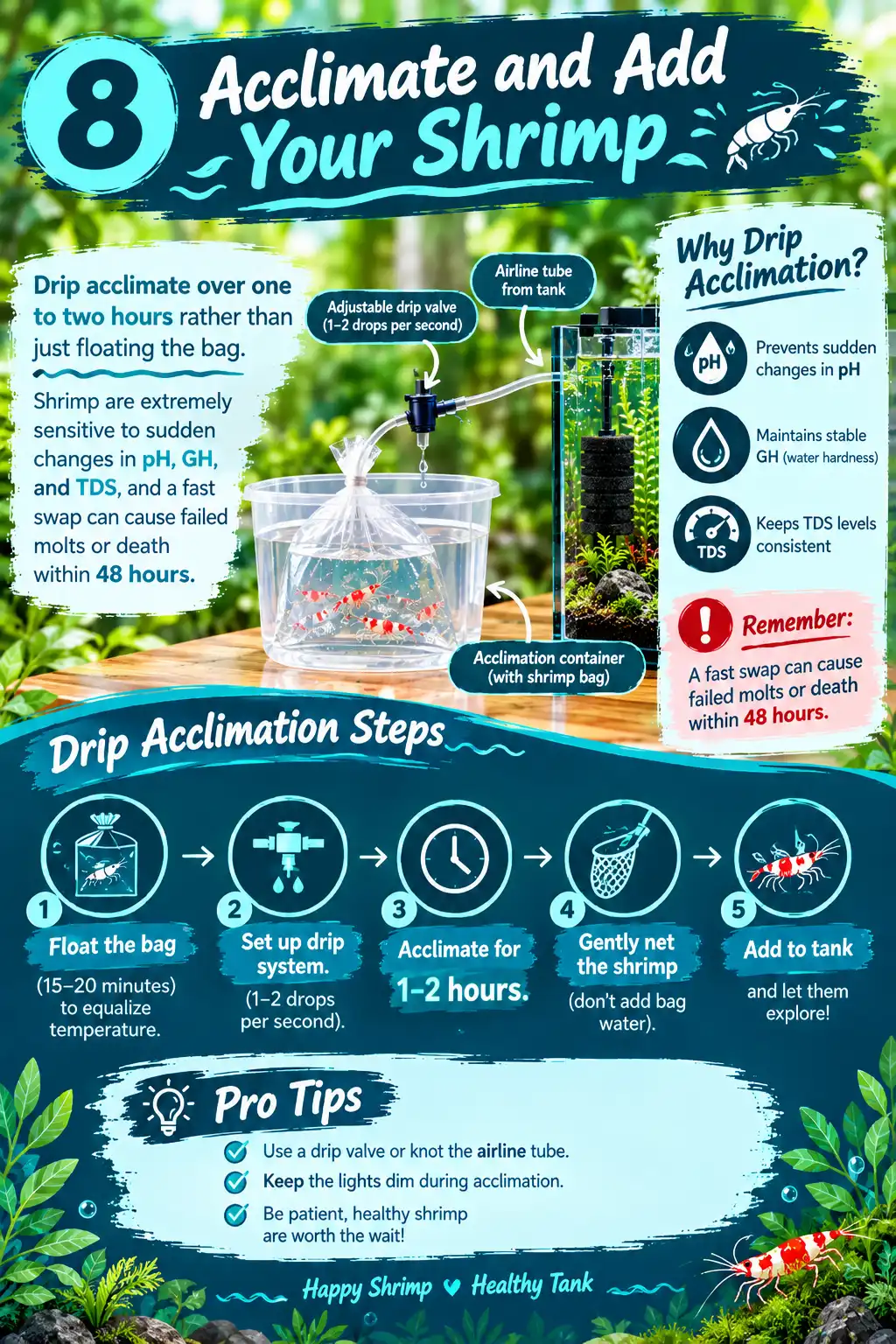 Acclimate and add your shrimp