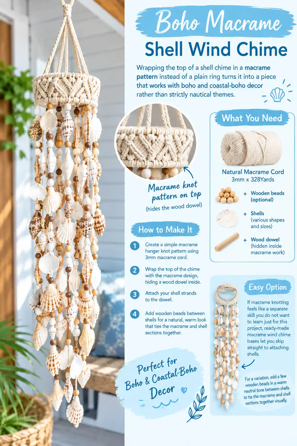 Boho Macrame Shell Wind Chime