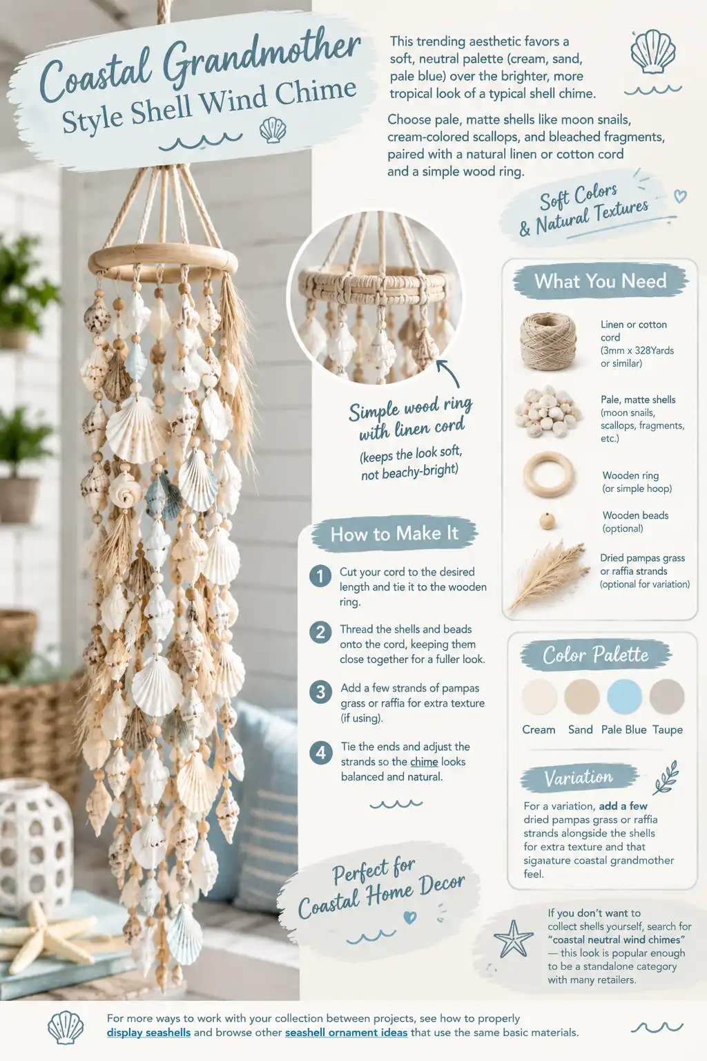Coastal Grandmother Style Shell Wind Chime