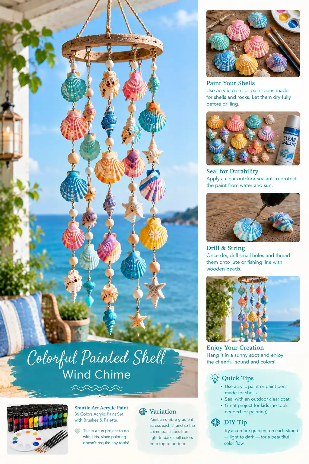 Colorful Painted Shell Wind Chime