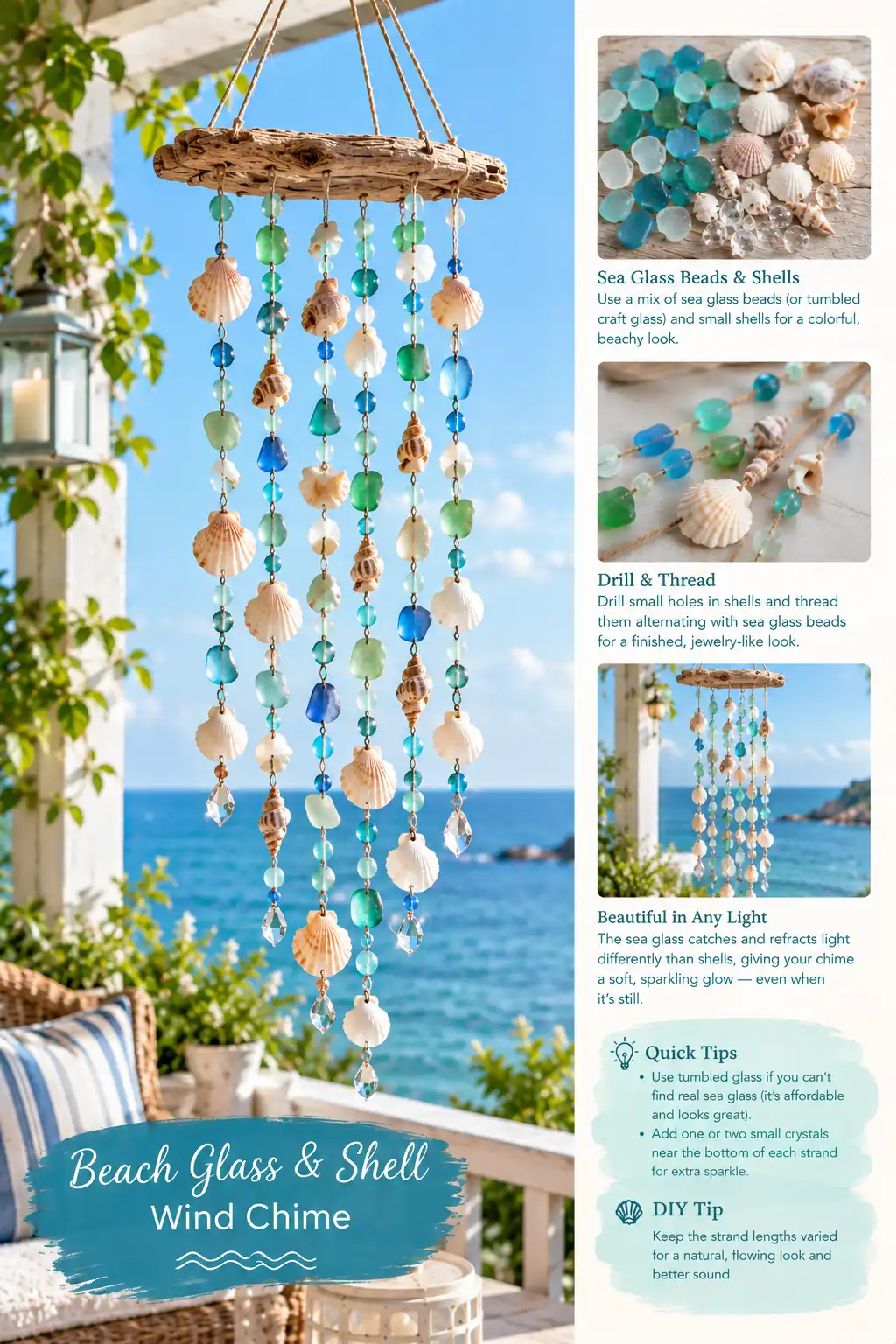 Handmade Beach Glass And Shell Wind Chime