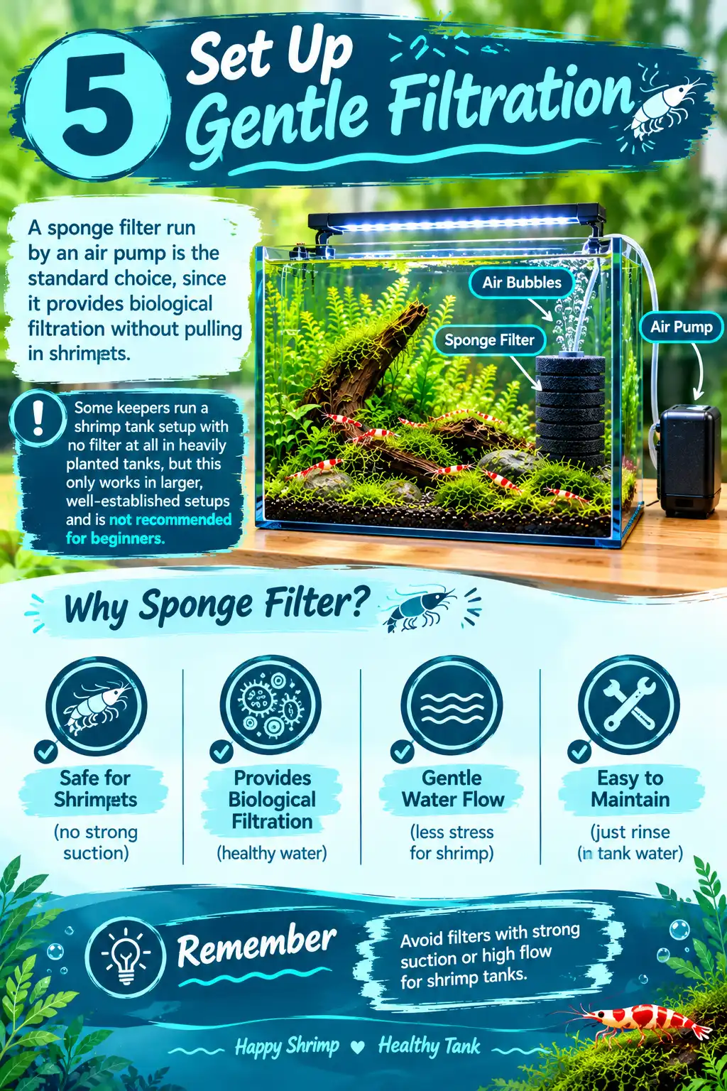 Set up gentle filtration.