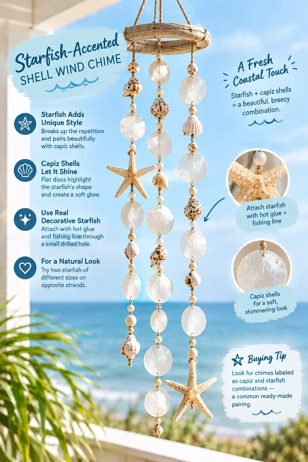 Starfish-Accented Shell Wind Chime
