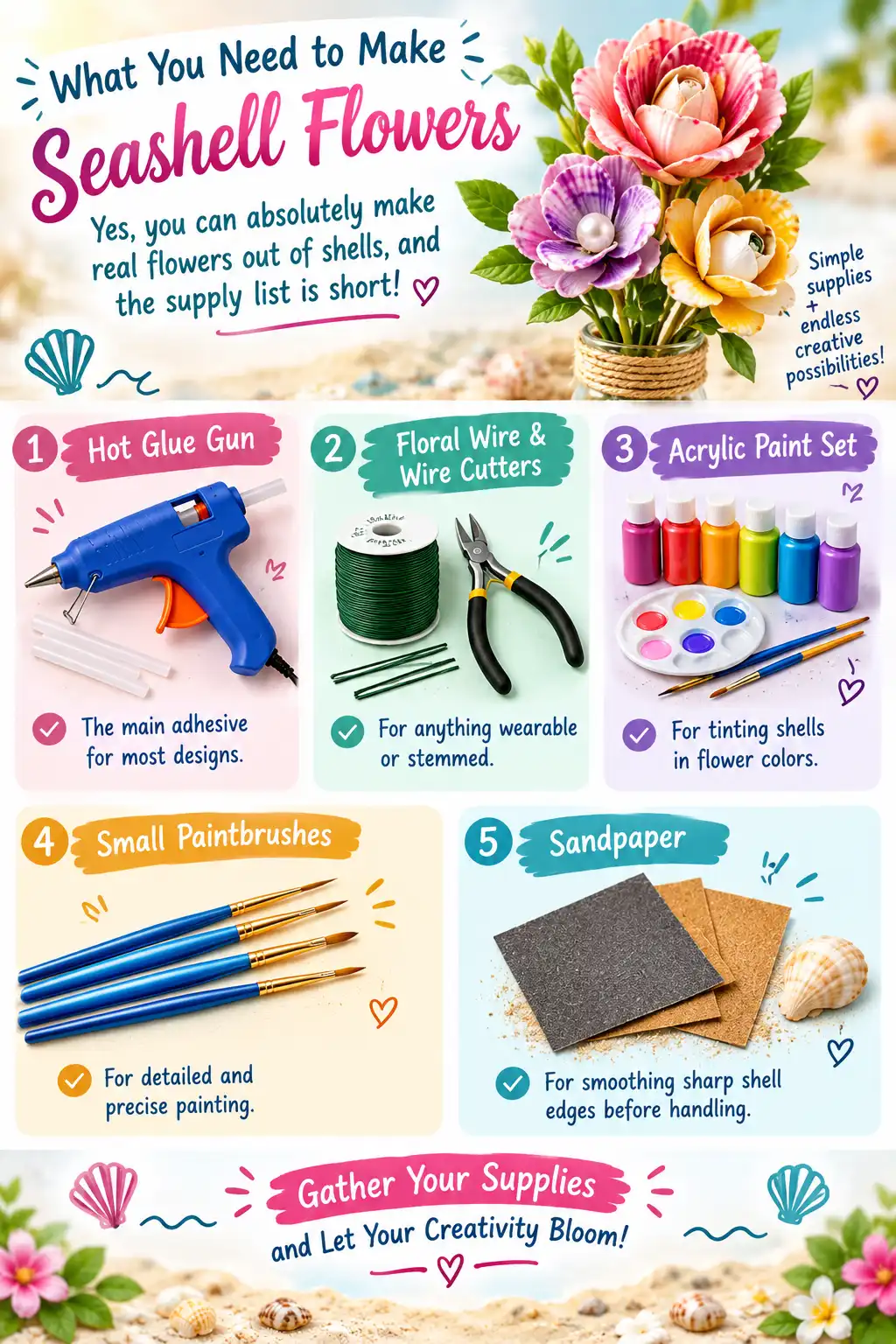 What You Need to Make Seashell Flowers