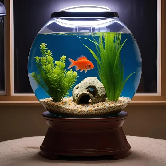A fish bowl having a golden fish
