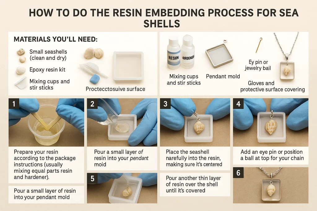 How to do the resin embedding process for sea shells?
