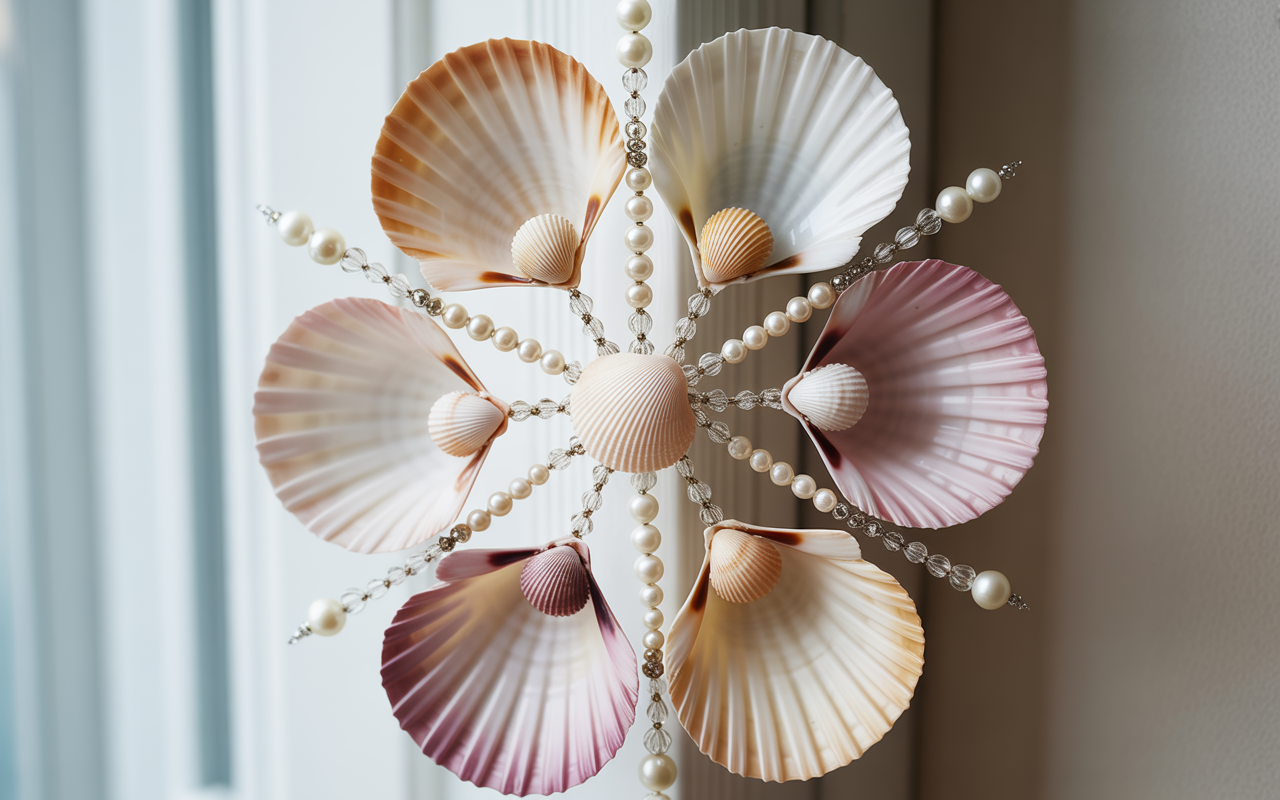 Arranged shells in radial snowflake pattern