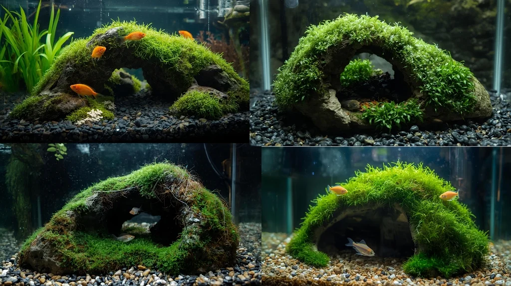 Hollow Rock with Moss for betta fish